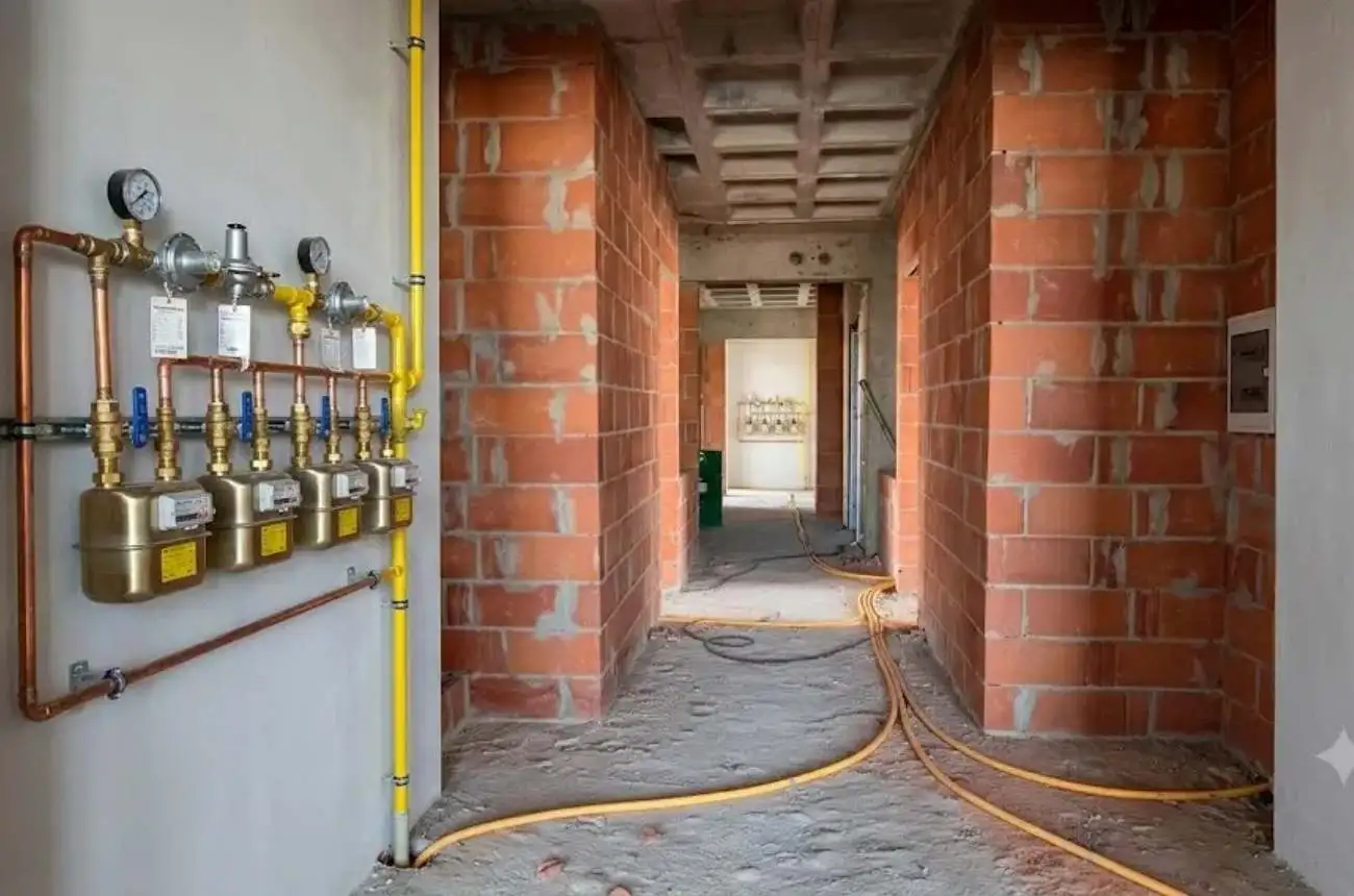Instalação de gás em área técnica de edifício